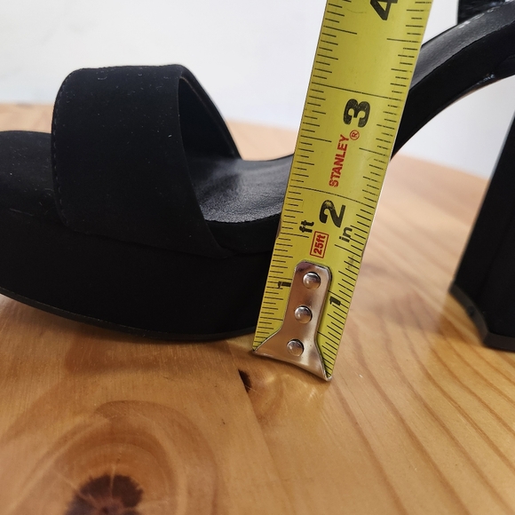 Black Nubuck Platform Chunky Heels with ankle Strap - Picture 8 of 9